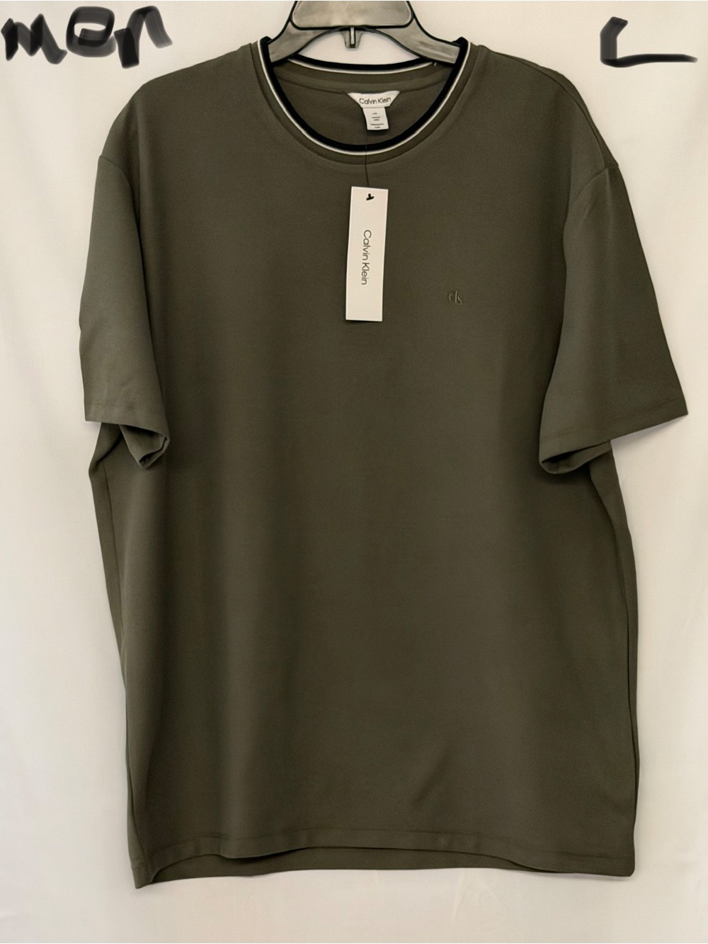Calvin Klein Olive Short-Sleeve Crewneck Tee with Contrast Trim